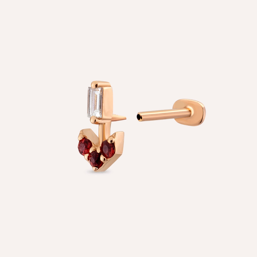 Sign Multicolor Safir ve Baget Kesim Pırlanta Taşlı Rose Altın Piercing
