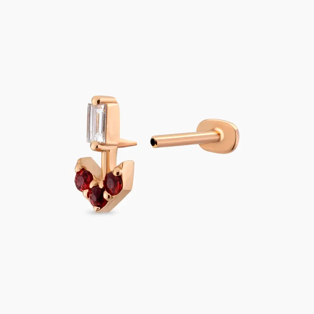 Sign Multicolor Safir ve Baget Kesim Pırlanta Taşlı Rose Altın Piercing