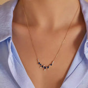 Sion Safir ve Pırlanta Taşlı Rose Altın Kolye