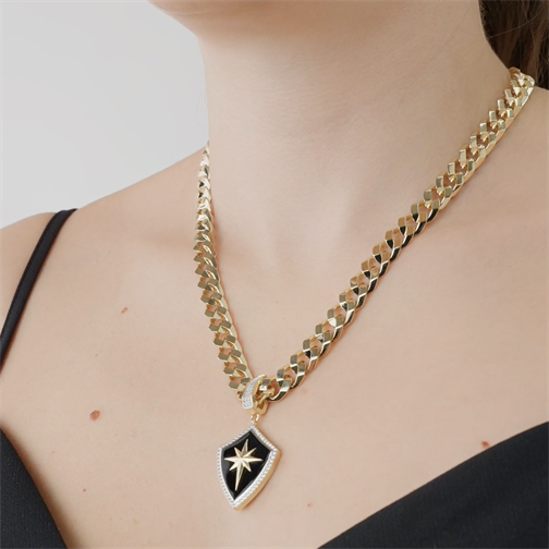 Siyah Mineli Kalkan Kolye Ucu Charm