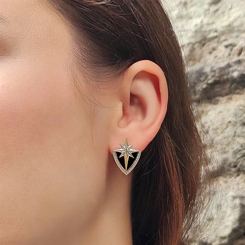 Siyah Mineli Kuzey Yıldızı Altın Küpe