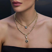 Siyah Mineli Taşlı Top Kolye