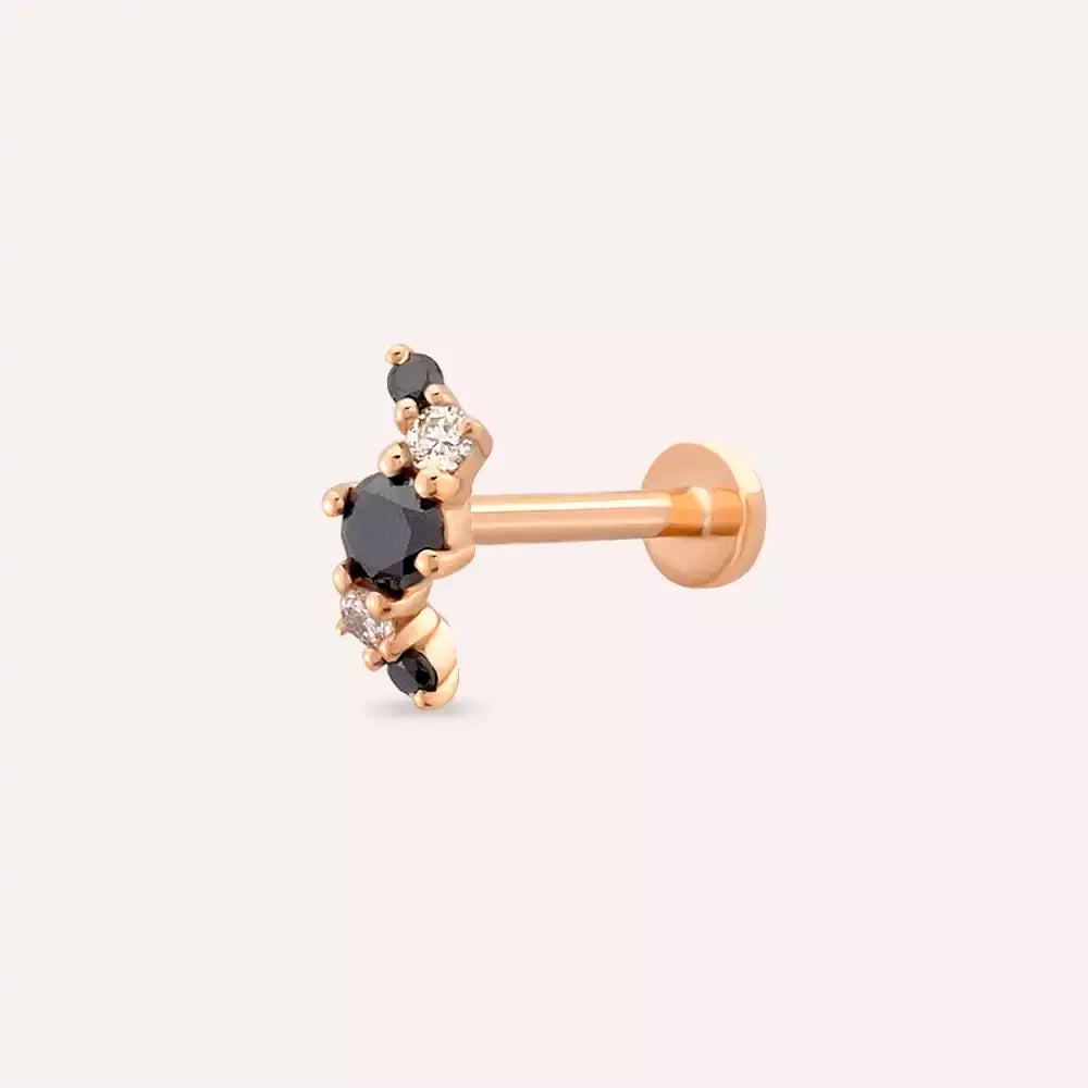 Chic Siyah Pırlanta Taşlı Rose Altın Piering