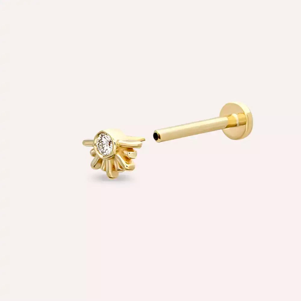 Sole Pırlanta Taşlı Sarı Altın Piercing