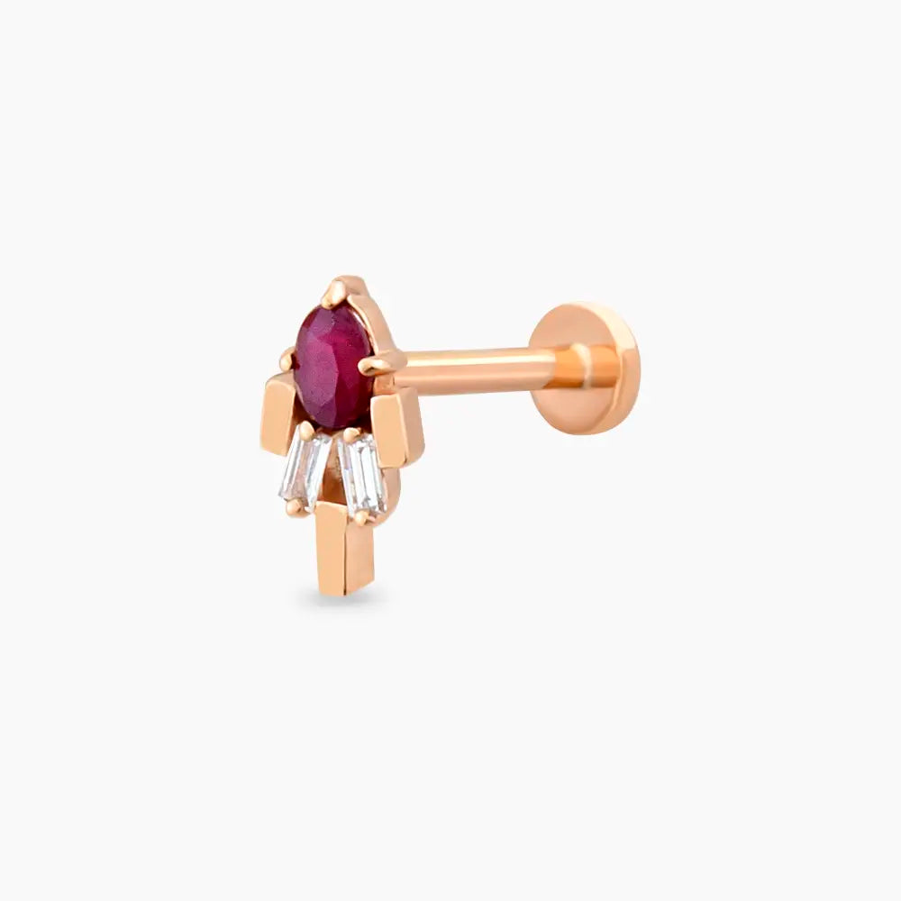 Sole Yakut Taşlı Rose Altın Piercing
