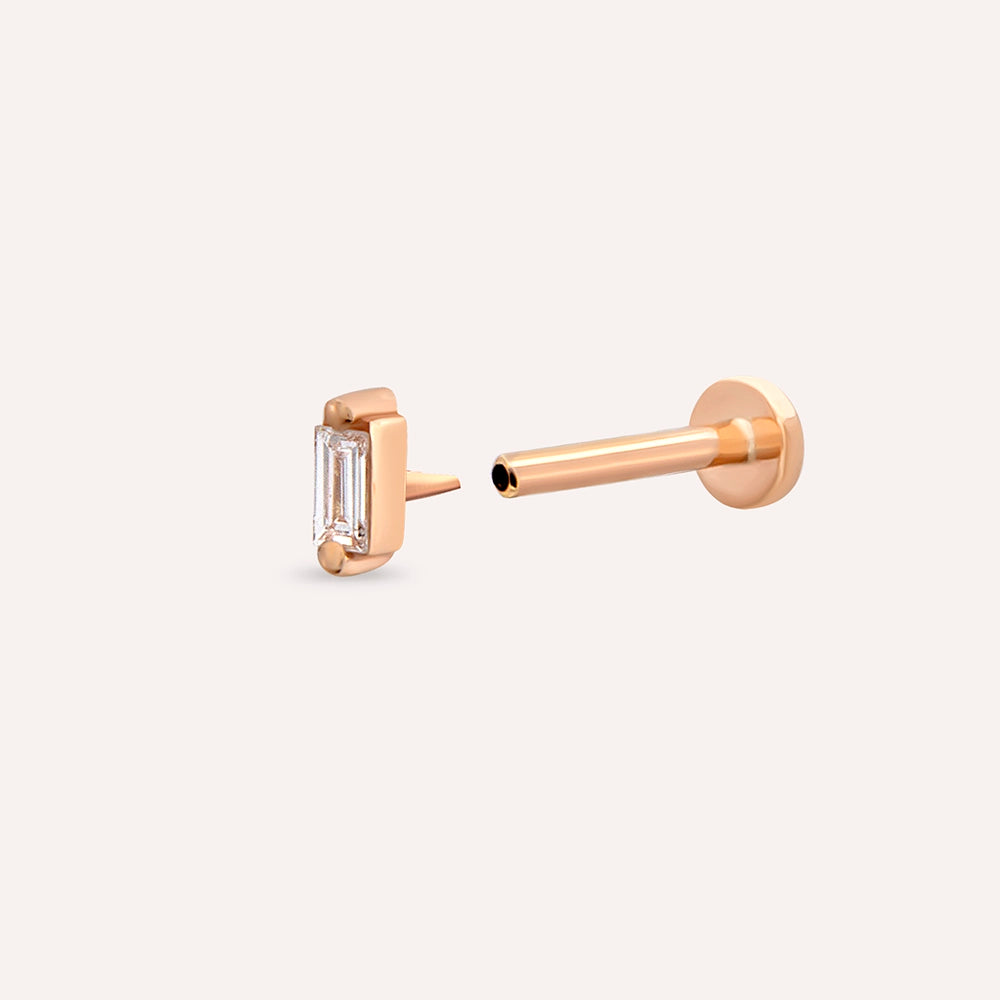Solid 0.02 CT Baget Pırlanta Taşlı Rose Altın Piercing