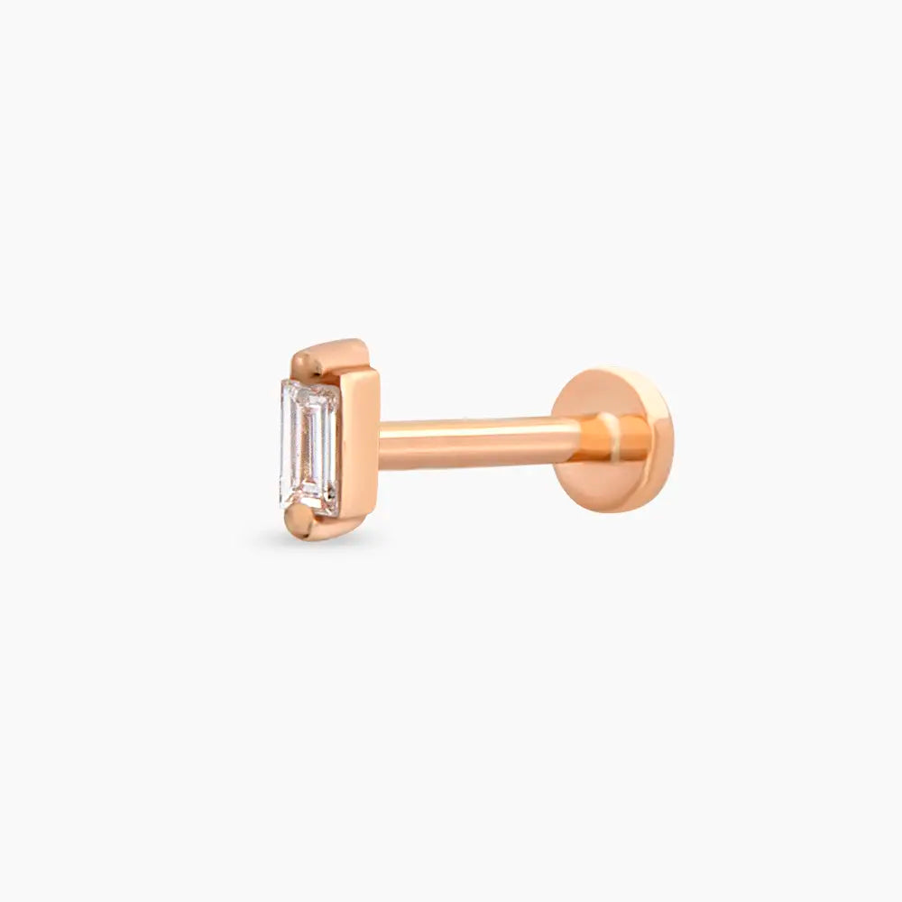 Solid 0.02 CT Baget Pırlanta Taşlı Rose Altın Piercing