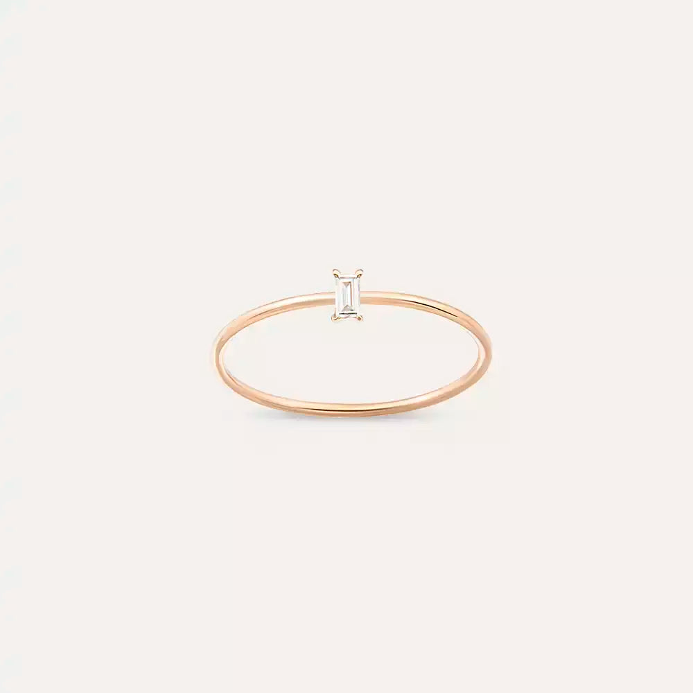 Solid 0.04 CT Baget Pırlanta Taşlı Rose Altın Yüzük