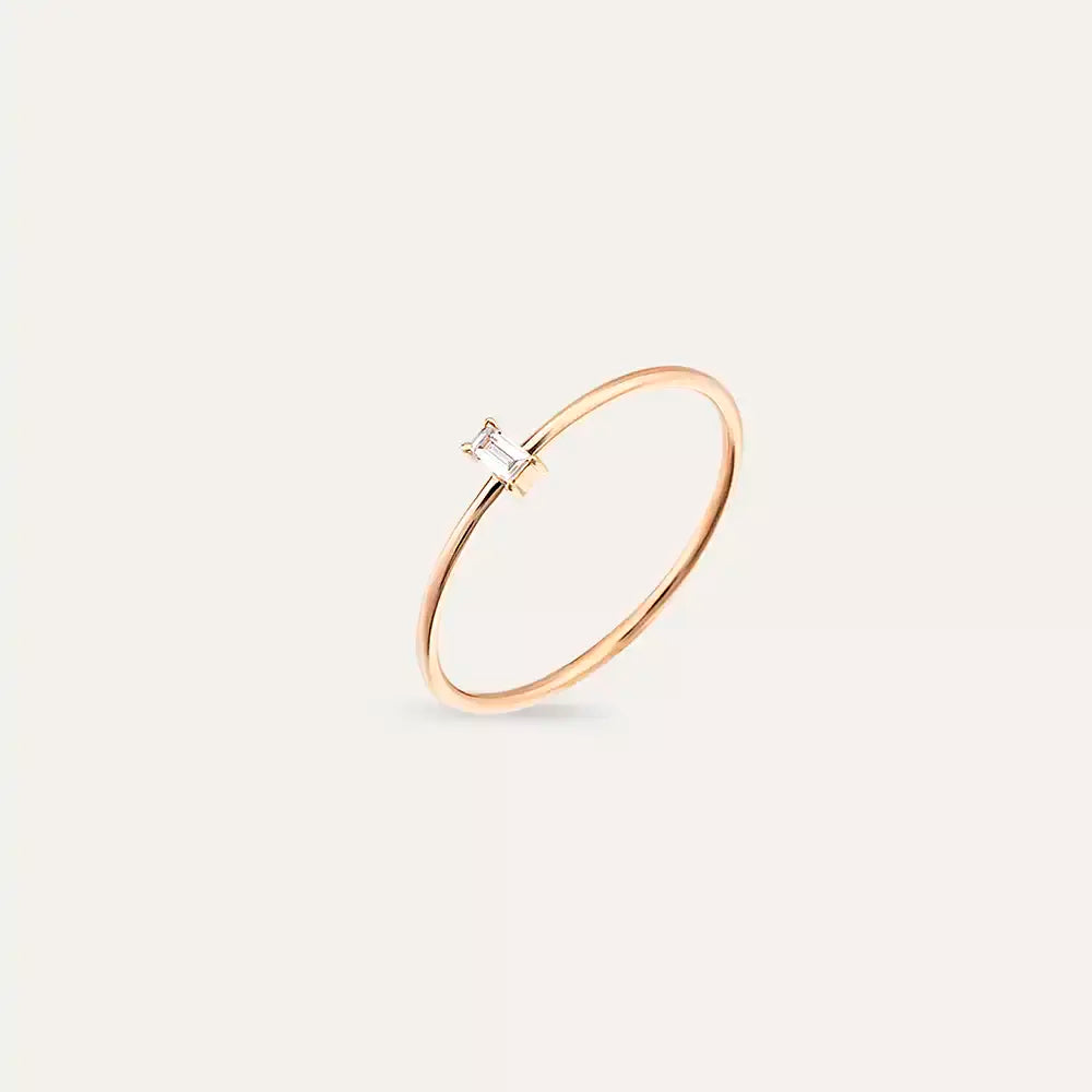 Solid 0.04 CT Baget Pırlanta Taşlı Rose Altın Yüzük