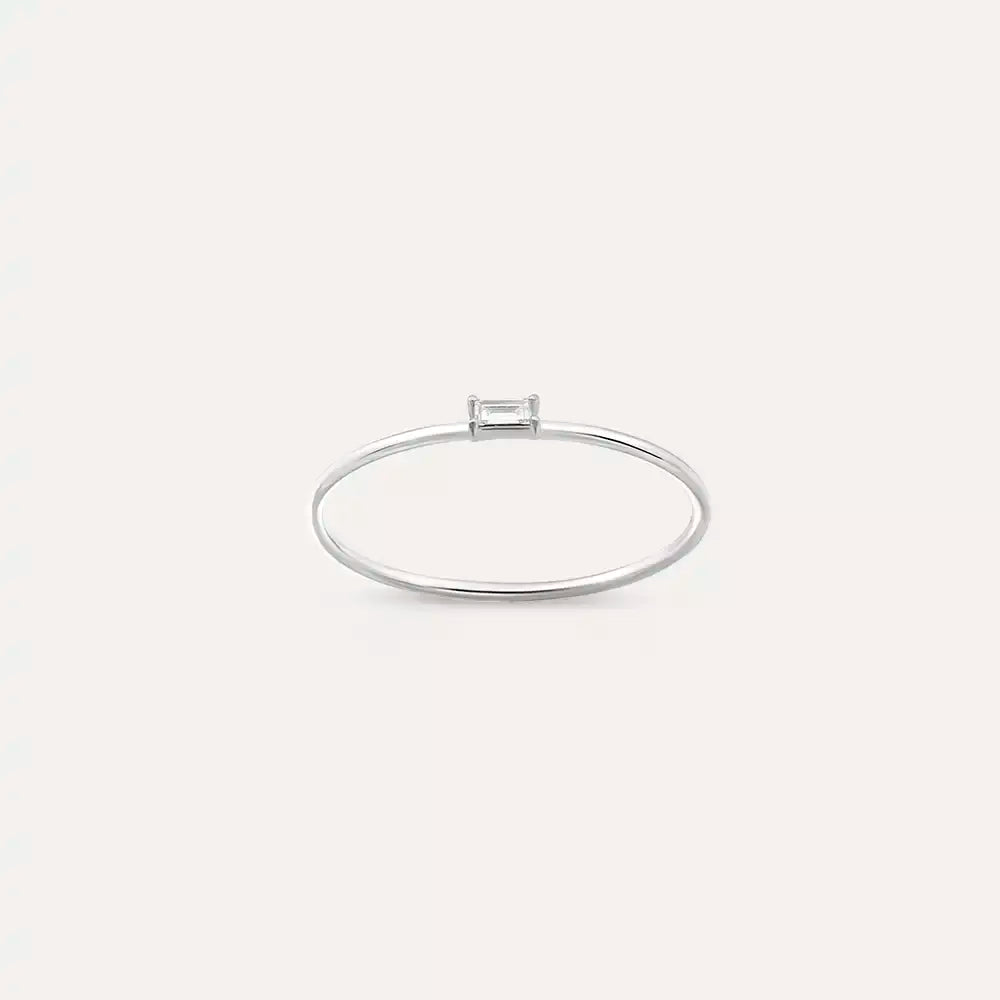 Solid 0.05 CT Baget Pırlanta Taşlı Beyaz Altın Yüzük
