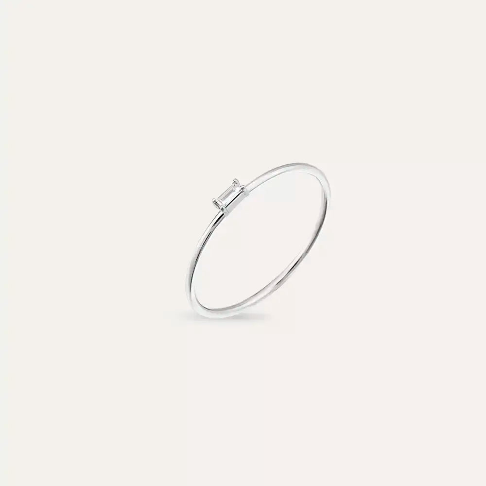 Solid 0.05 CT Baget Pırlanta Taşlı Beyaz Altın Yüzük