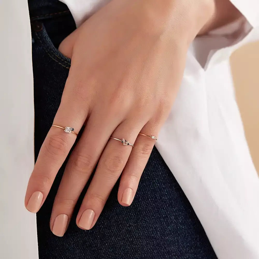 Solo  0.05 CT Baget Pırlanta Taşlı Rose Altın Yüzük