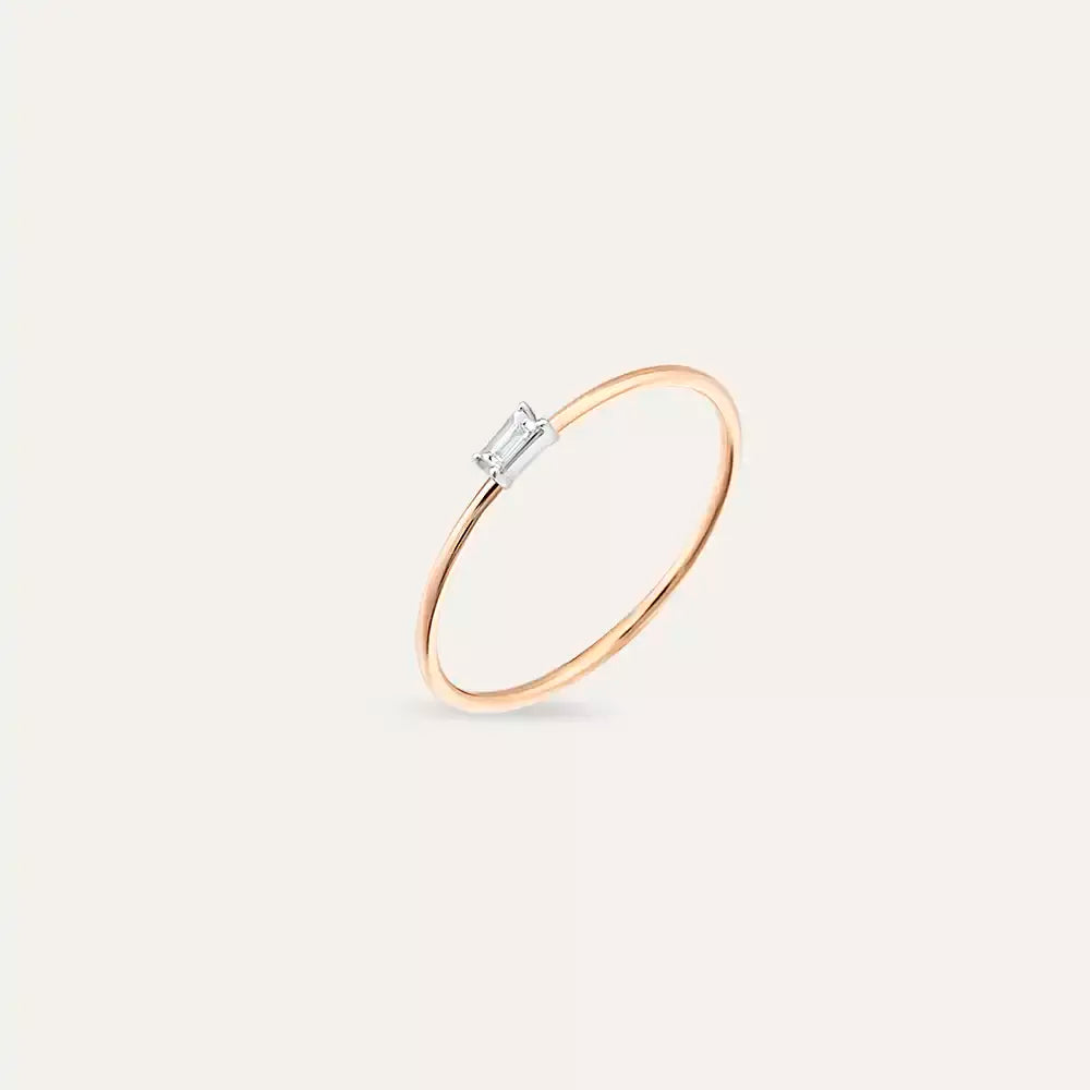 Solid 0.05 CT Baget Pırlanta Taşlı Rose Altın Yüzük