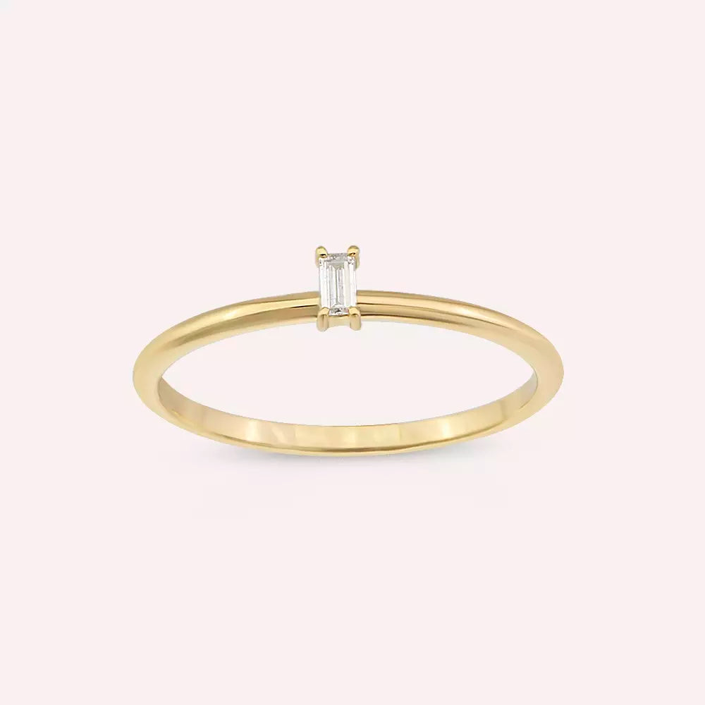 Solo Baget Kesim Pırlanta Taşlı Sarı Altın Yüzük