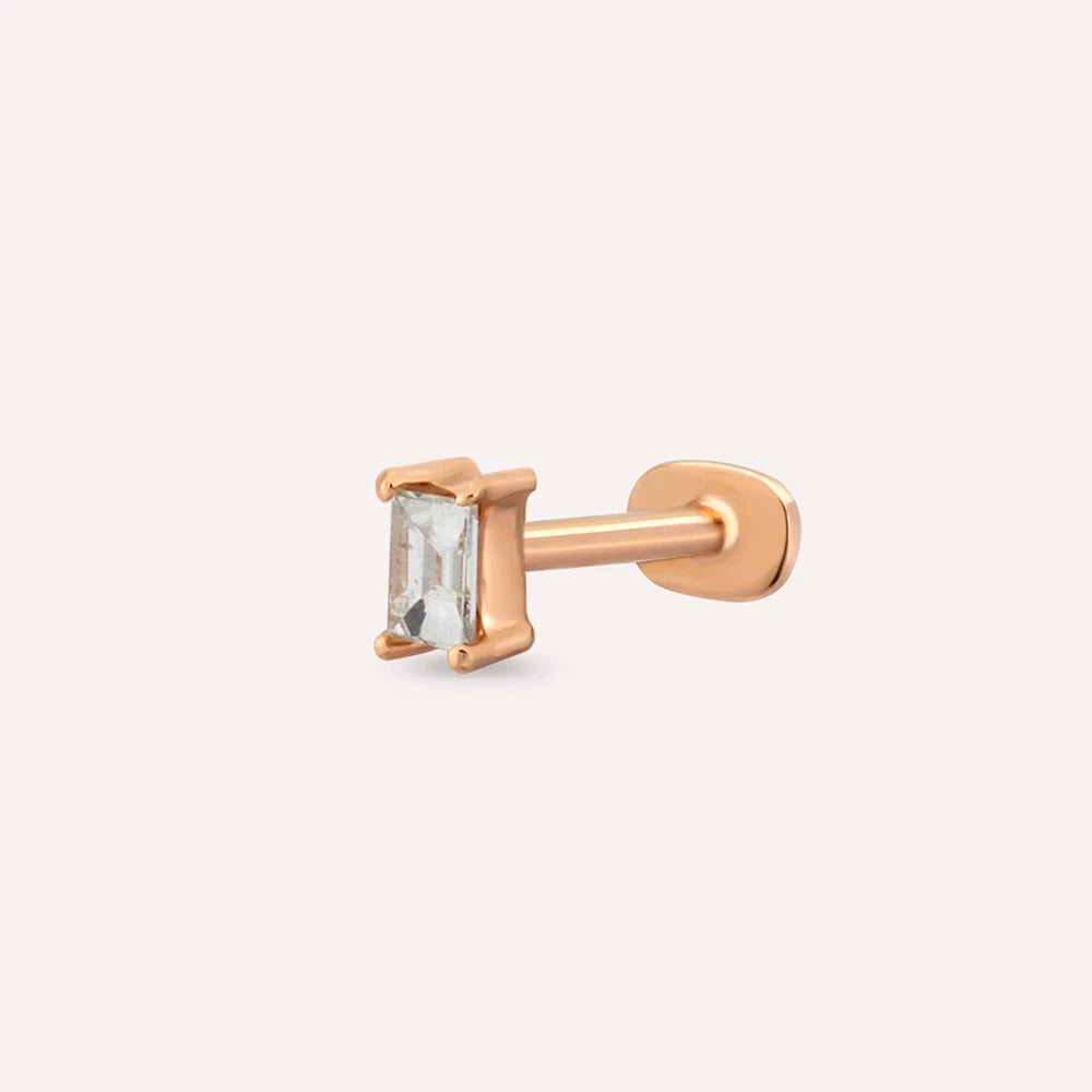 Solid Baget Pırlanta Taşlı Rose Altın Piercing