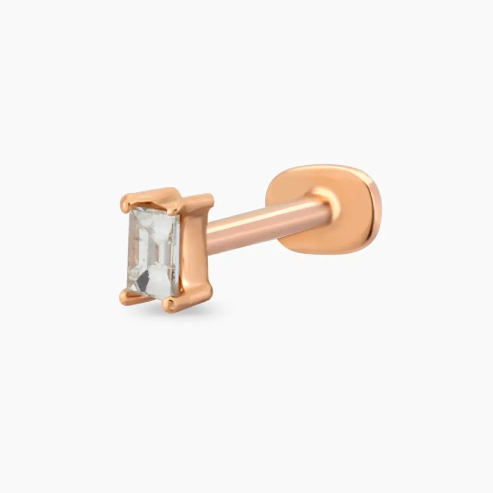Solid Baget Pırlanta Taşlı Rose Altın Piercing