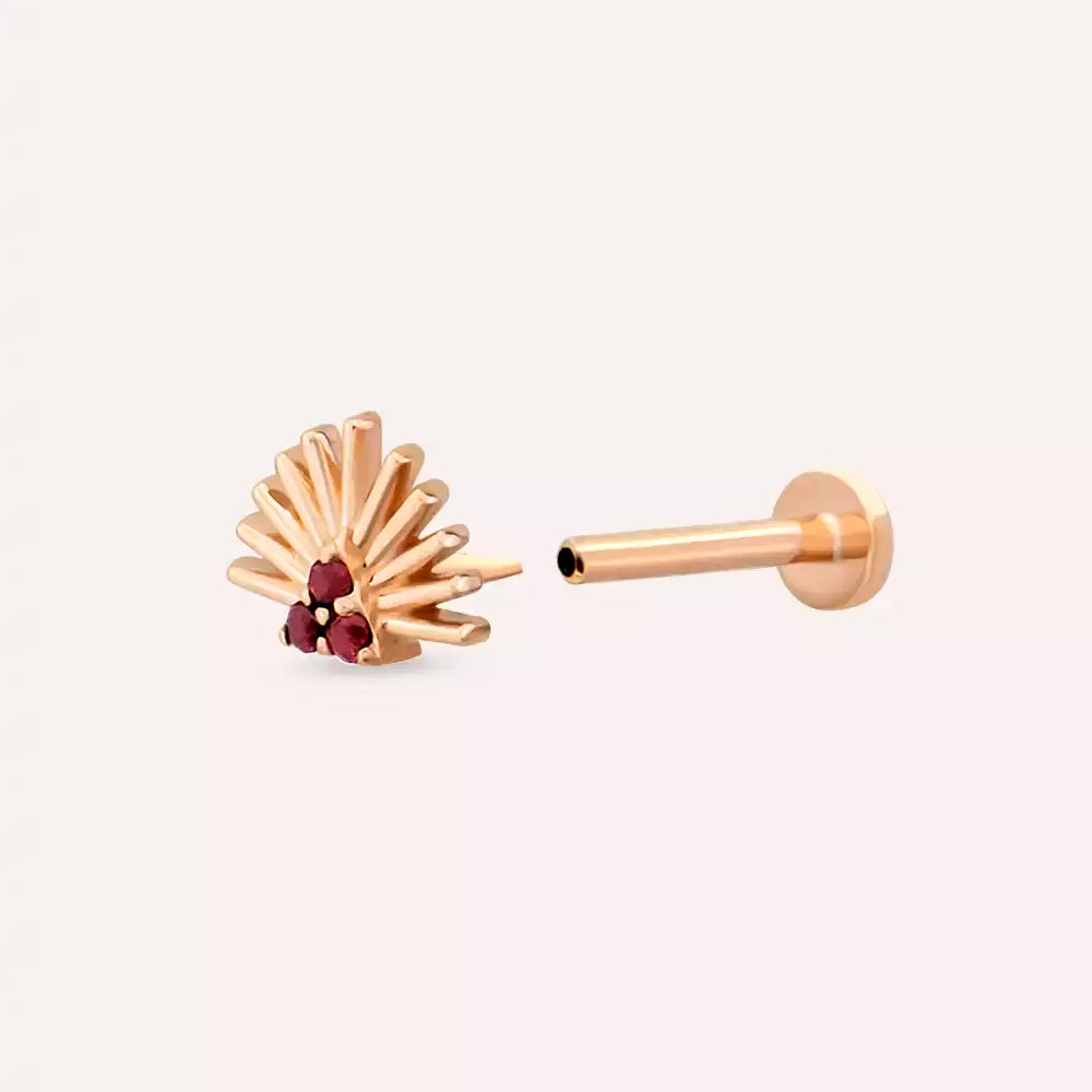 Solis Red Safir Taşlı Rose Altın Piercing