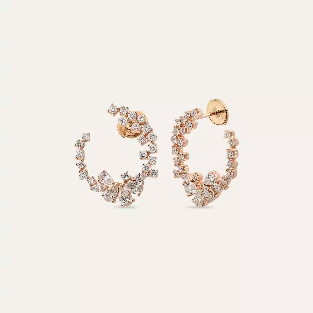 Solve Pırlanta Taşlı Rose Altın Küpe