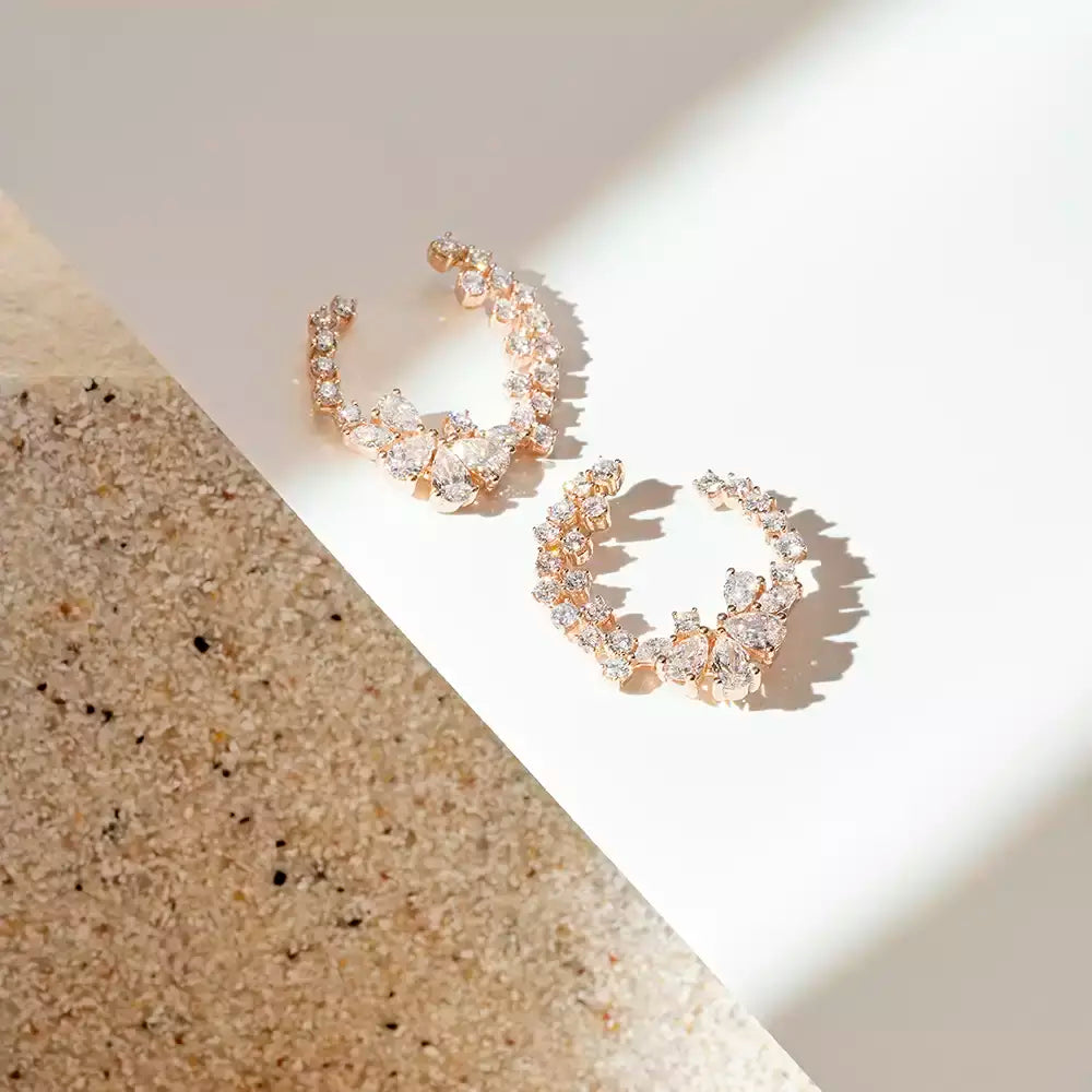 Solve Pırlanta Taşlı Rose Altın Küpe