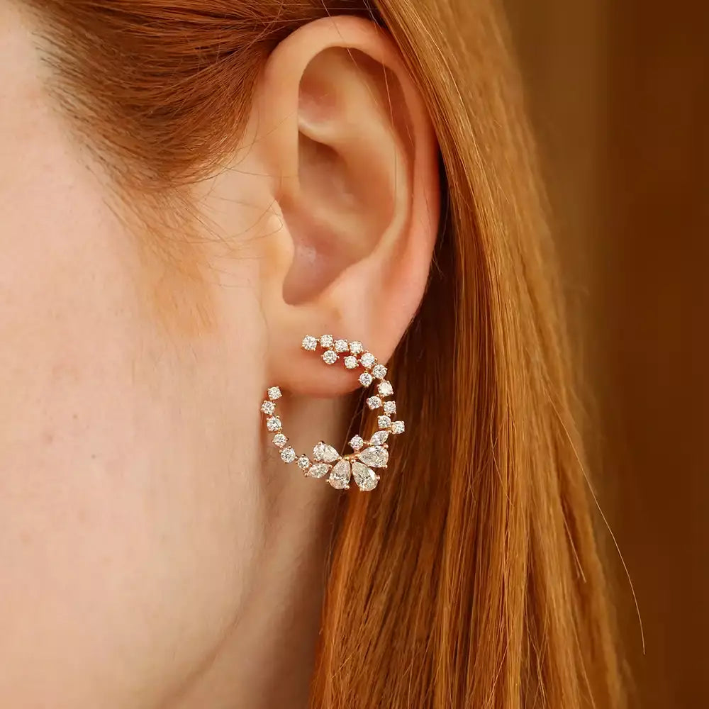 Solve Pırlanta Taşlı Rose Altın Küpe