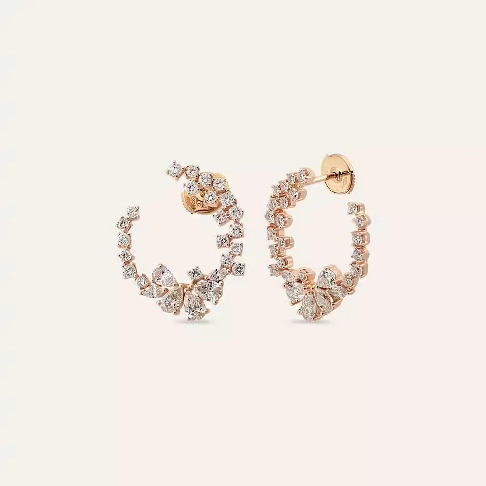 Solve Pırlanta Taşlı Rose Altın Küpe