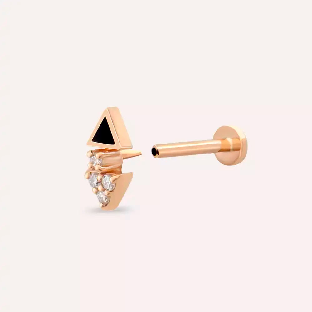 Sooty Pırlanta Taşlı ve Siyah Mineli Rose Altın Piercing