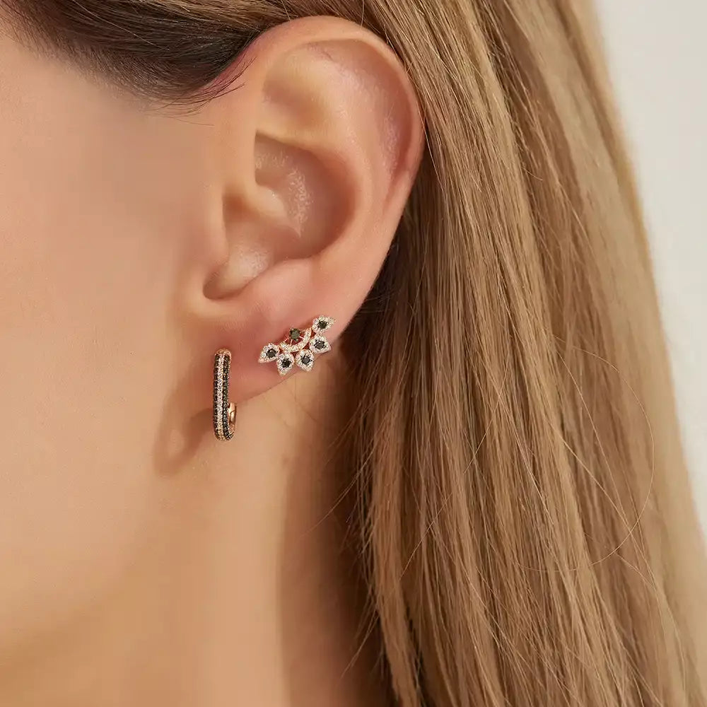 Sparkle Siyah Pırlanta Taşlı Rose Altın Piercing