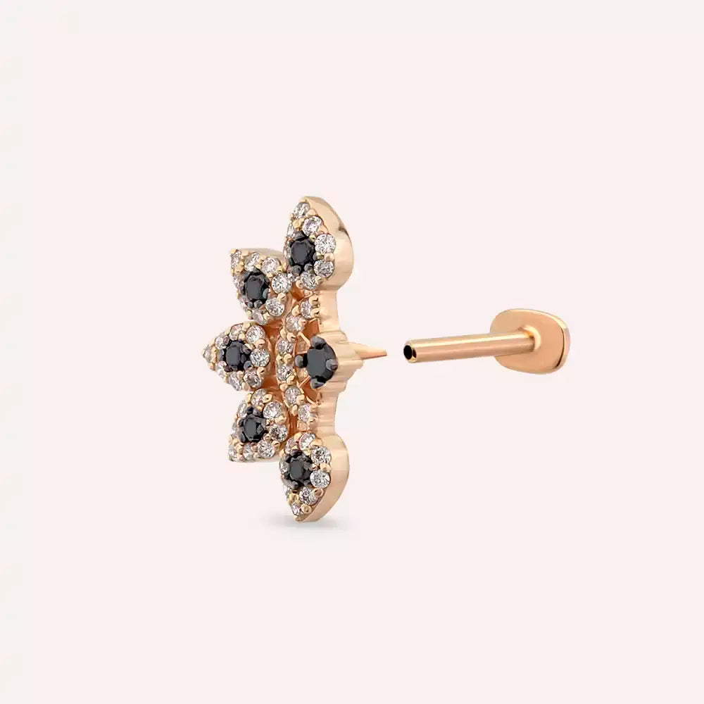 Sparkle Siyah Pırlanta Taşlı Rose Altın Piercing