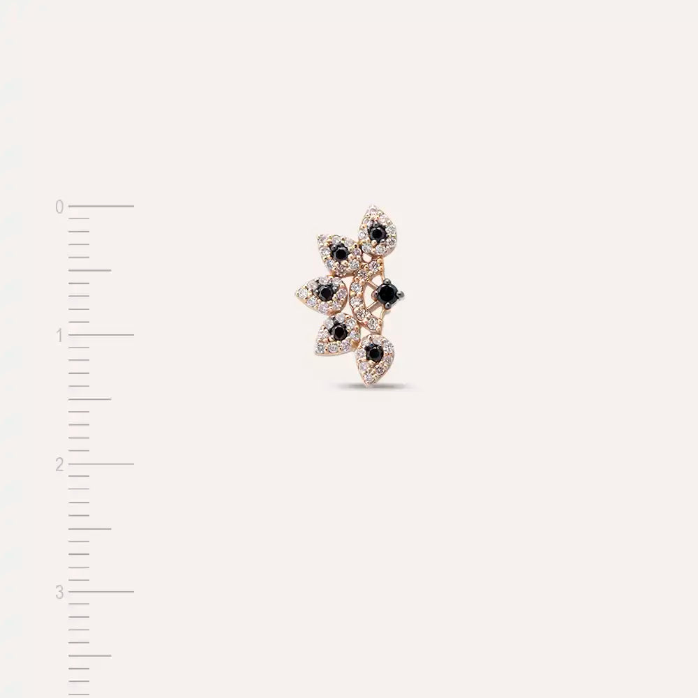 Sparkle Siyah Pırlanta Taşlı Rose Altın Tek Küpe