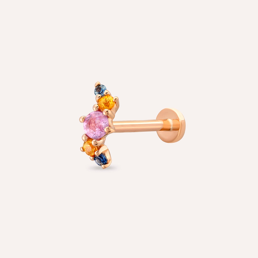 Spes Multicolor Safir Taşlı Rose Altın Piercing