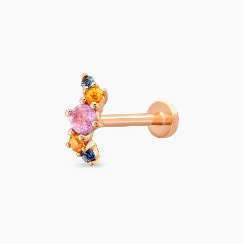 Spes Multicolor Safir Taşlı Rose Altın Piercing