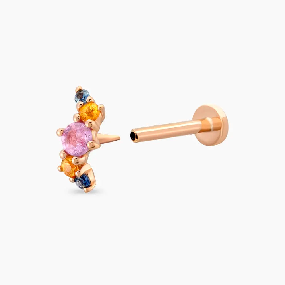 Spes Multicolor Safir Taşlı Rose Altın Piercing