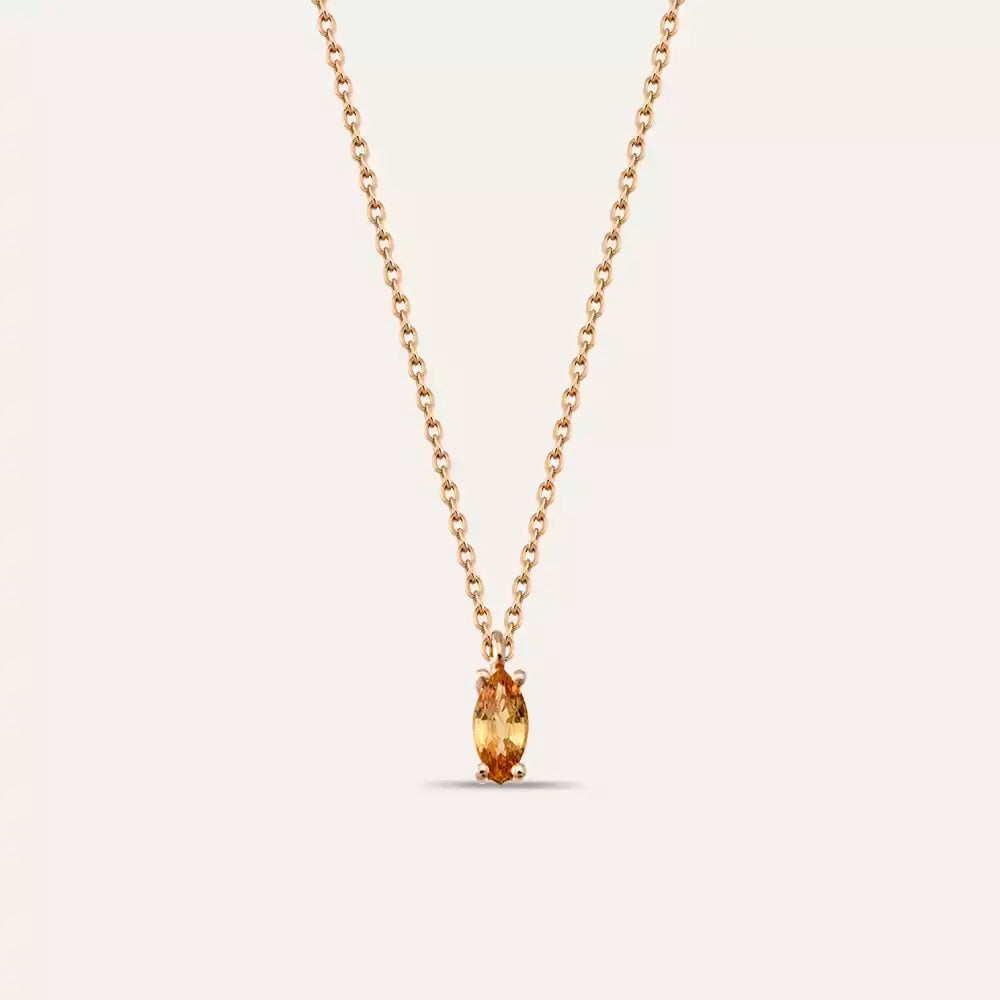 Spice Markiz Kesim Orange Safir Taşlı Rose Altın Kolye