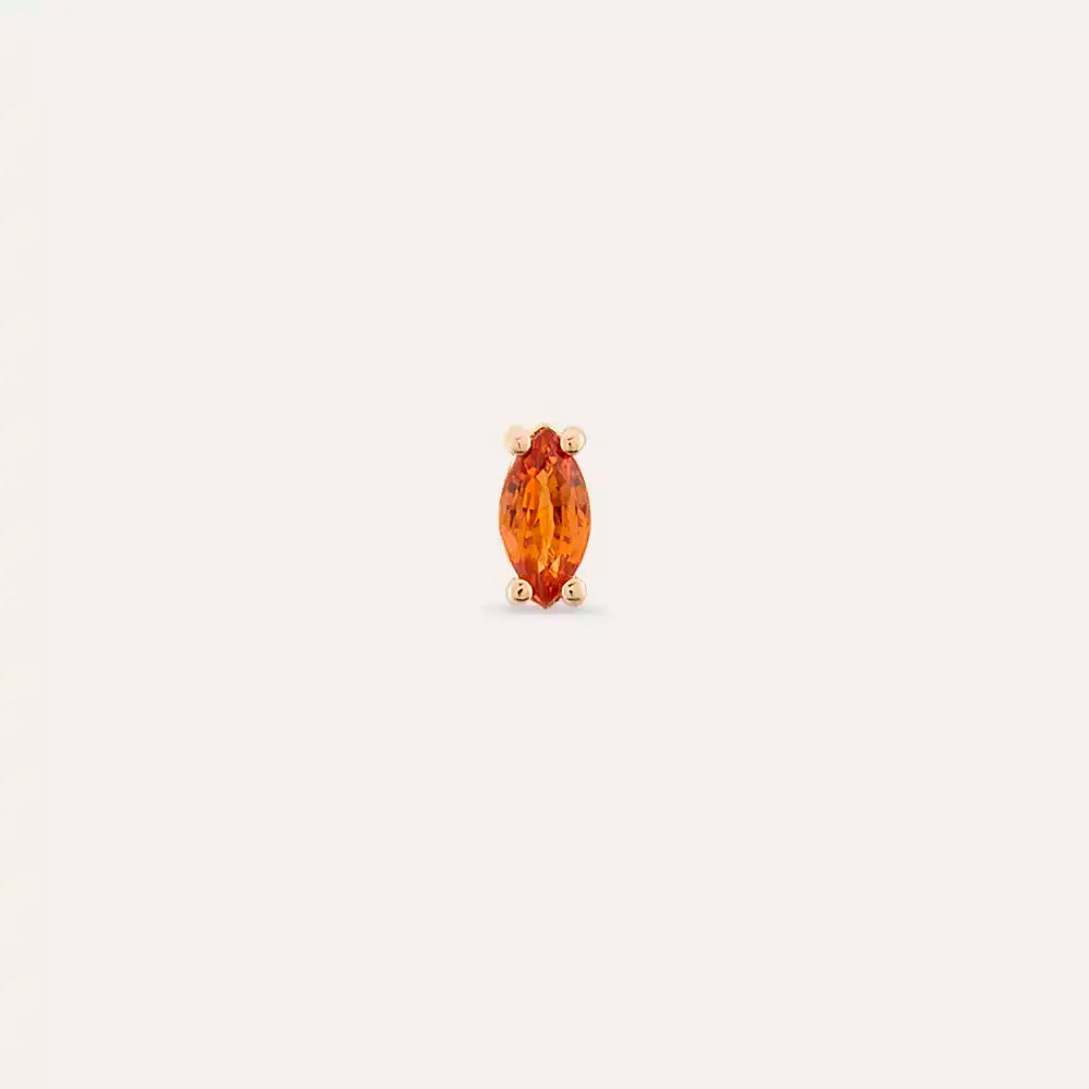 Spice Markiz Kesim Orange Safir Taşlı Rose Altın Tek Küpe