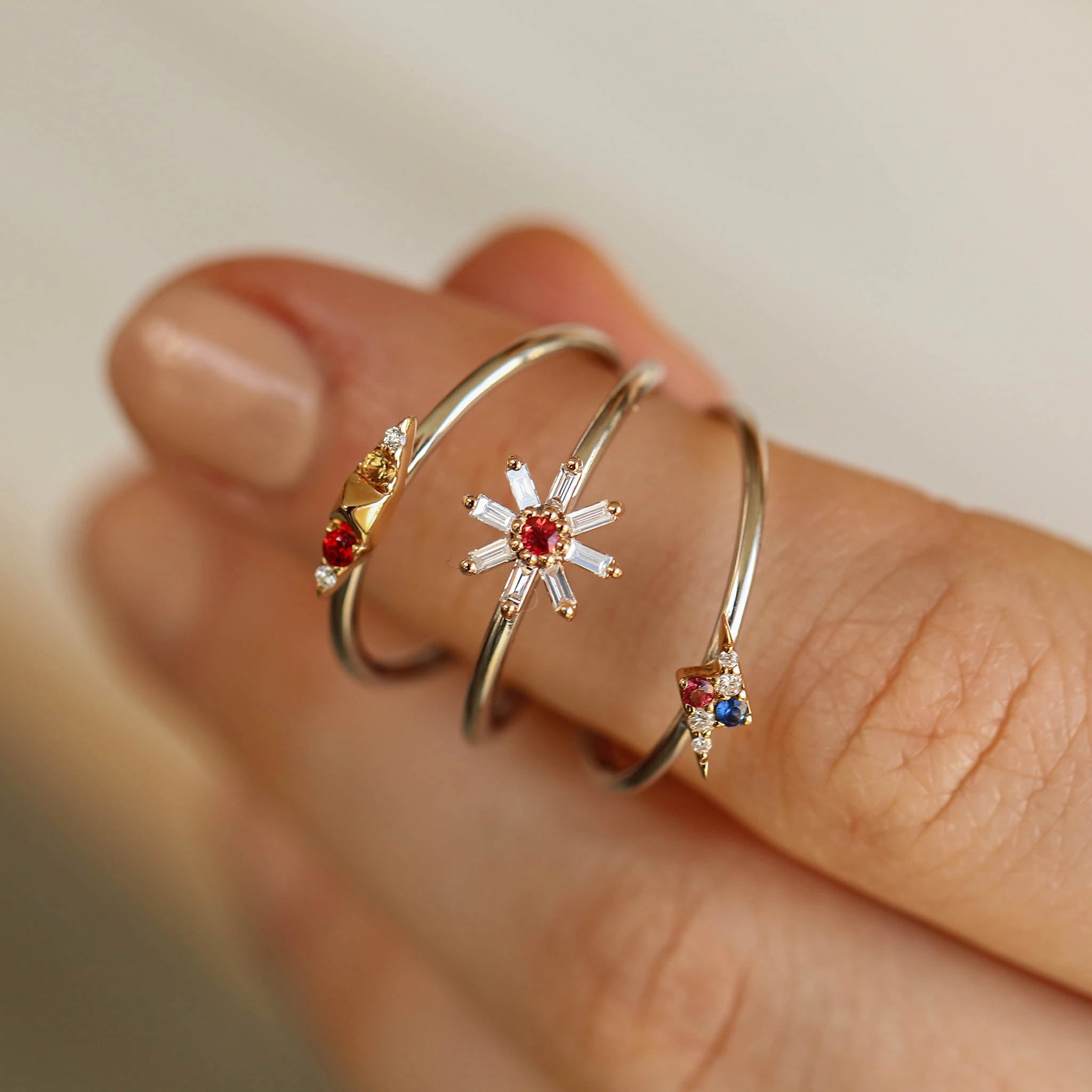 Spike 0.04 CT Multicolor Safir ve Pırlanta Taşlı Beyaz Altın Yüzük