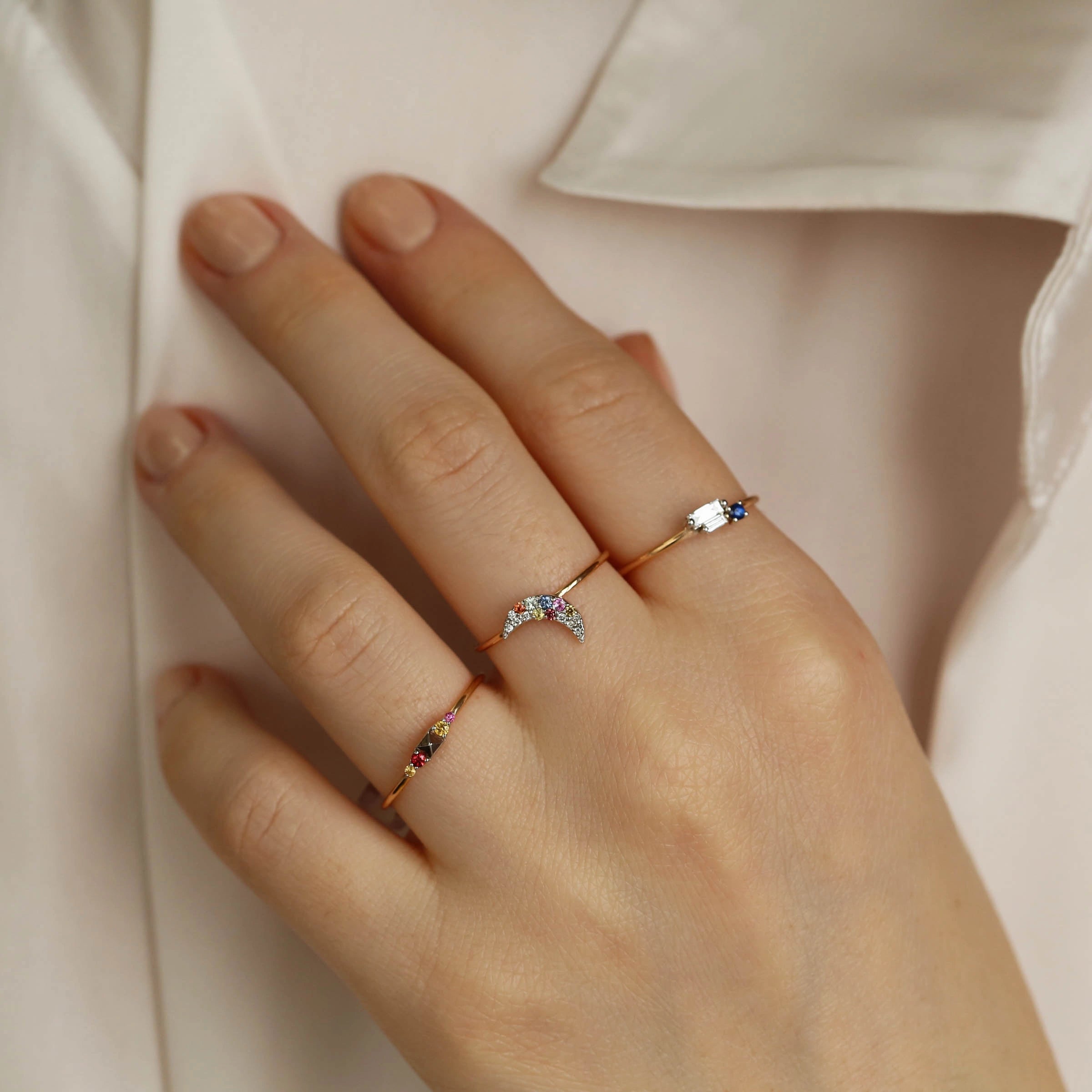 Spike 0.07 CT Multicolor Safir Taşlı Rose Altın Yüzük