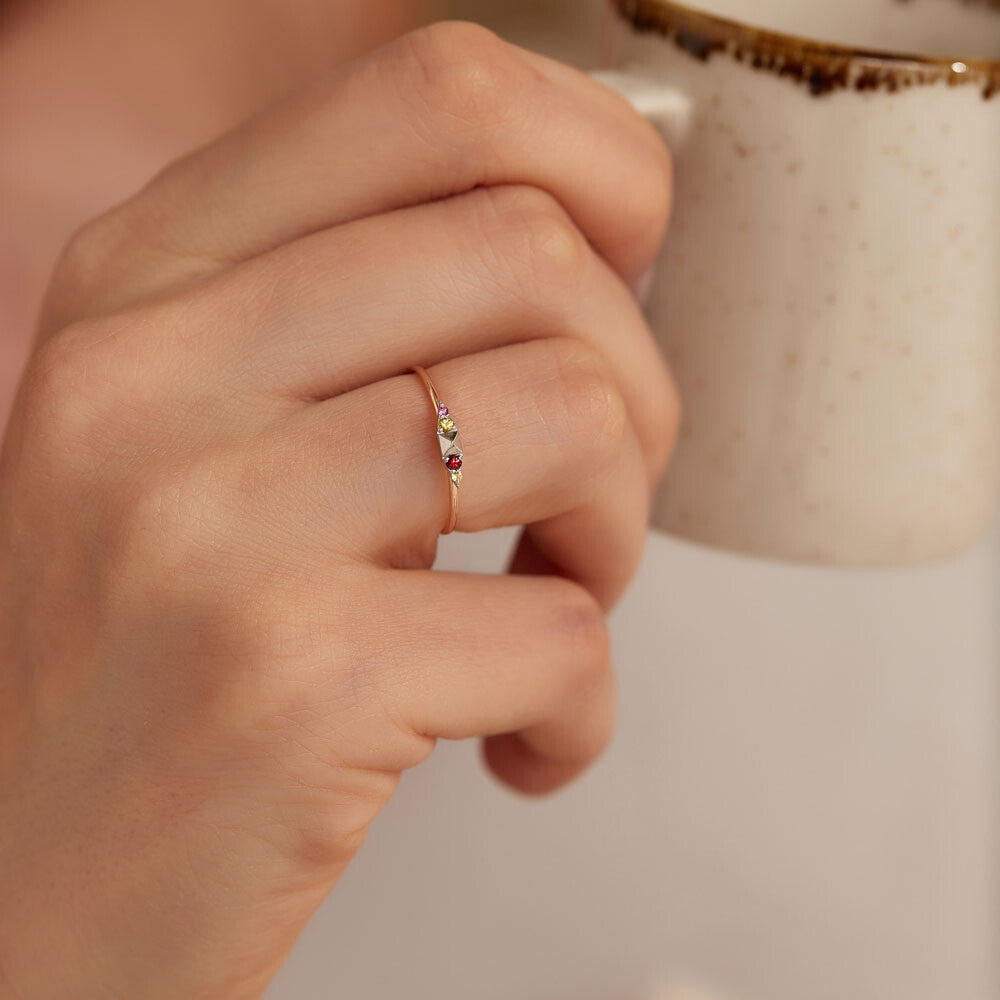 Spike 0.07 CT Multicolor Safir Taşlı Rose Altın Yüzük