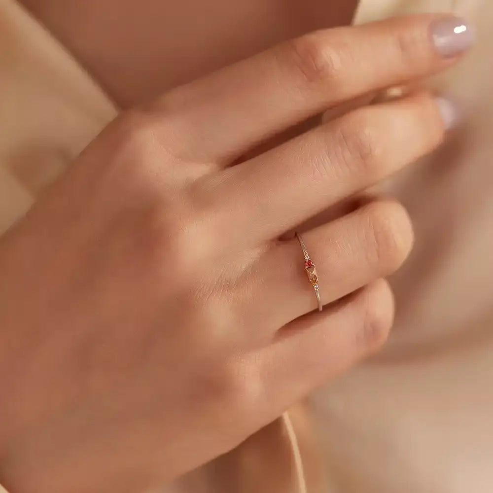 Peak 0.04 CT Multicolor Safir ve Pırlanta Taşlı Beyaz Altın Yüzük