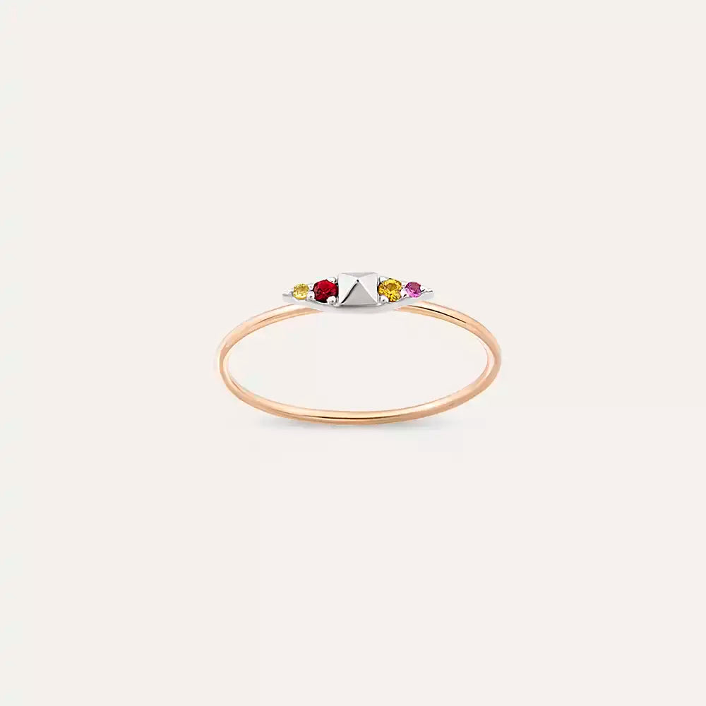 Spike 0.07 CT Multicolor Safir Taşlı Rose Altın Yüzük