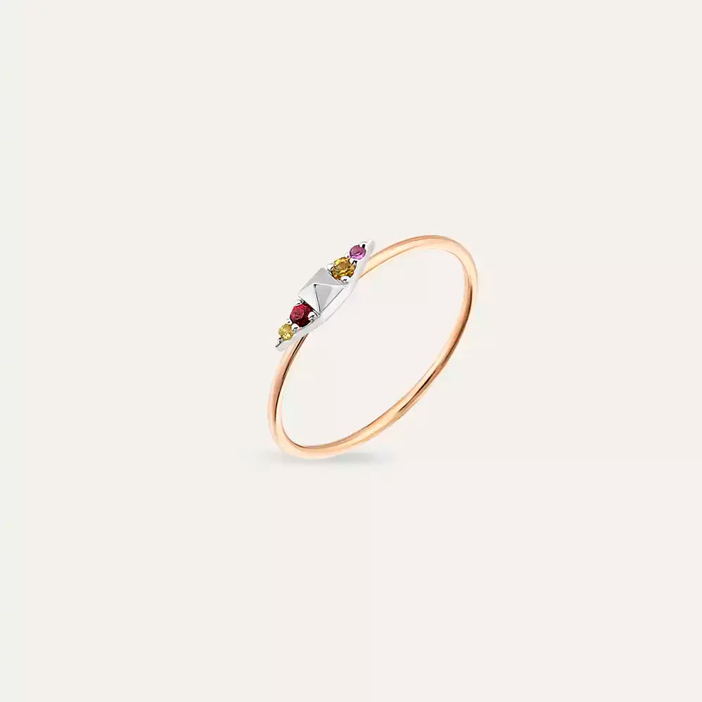 Spike 0.07 CT Multicolor Safir Taşlı Rose Altın Yüzük