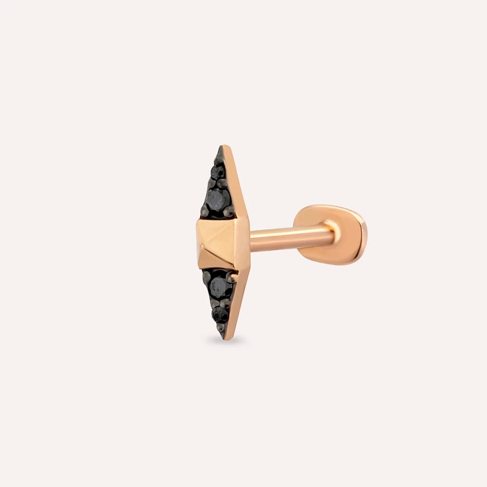 Spike Siyah Pırlanta Taşlı Rose Altın Piercing