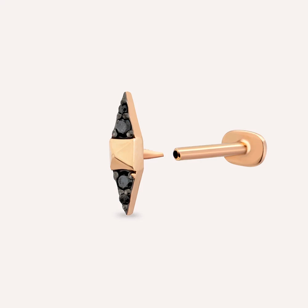 Spike Siyah Pırlanta Taşlı Rose Altın Piercing