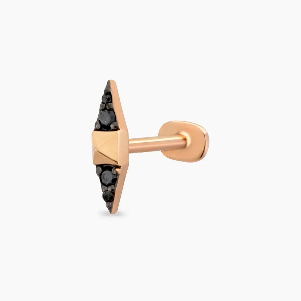 Spike Siyah Pırlanta Taşlı Rose Altın Piercing