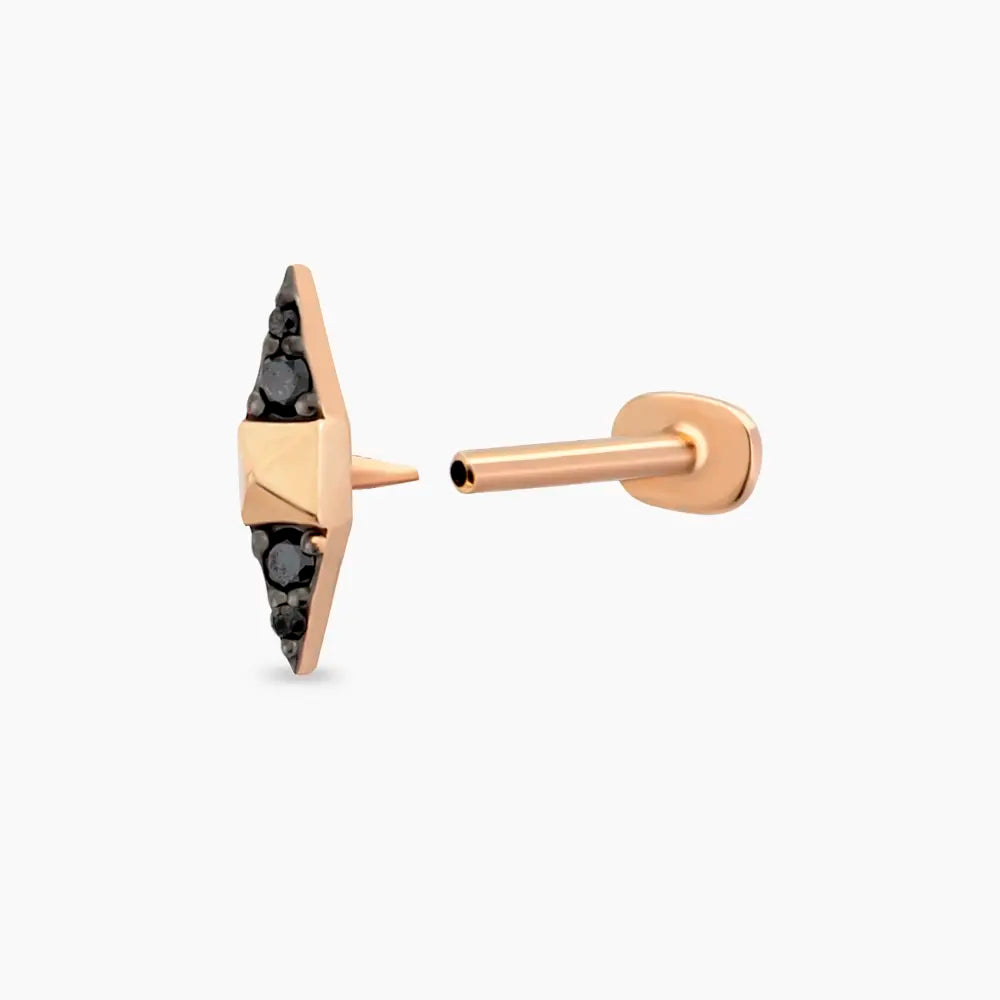 Spike Siyah Pırlanta Taşlı Rose Altın Piercing