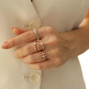 Stair Baget Kesim Pırlanta Taşlı Rose Altın Yüzük