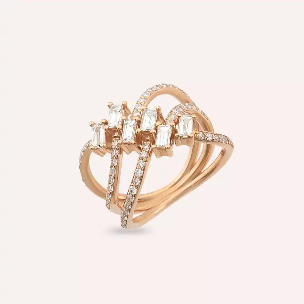 Startrack Baget Pırlanta Taşlı Rose Altın Yüzük