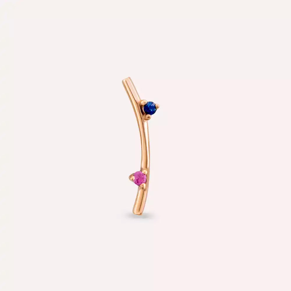Steep Pink ve Blue Safir Taşlı Rose Altın Piercing