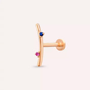 Steep Pink ve Blue Safir Taşlı Rose Altın Piercing