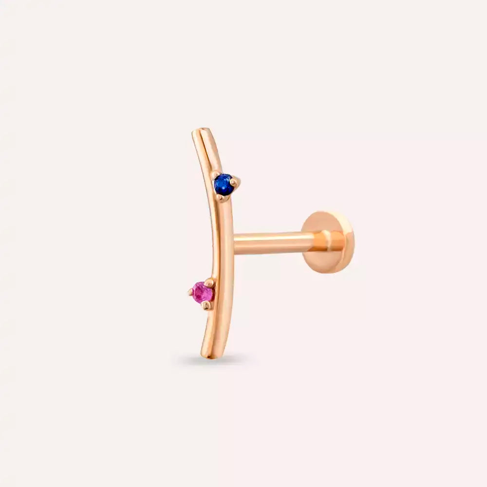 Steep Pink ve Blue Safir Taşlı Rose Altın Piercing