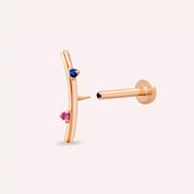 Steep Pink ve Blue Safir Taşlı Rose Altın Piercing